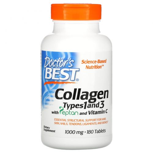 Doctor's Best, Collagen, Types 1 and 3 with Peptan, 1,000 mg, 180 Tablets