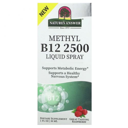 Nature's Answer, Methyl B12 2500, жидкий спрей, малина, 30 мл (1 жидк. Унция)