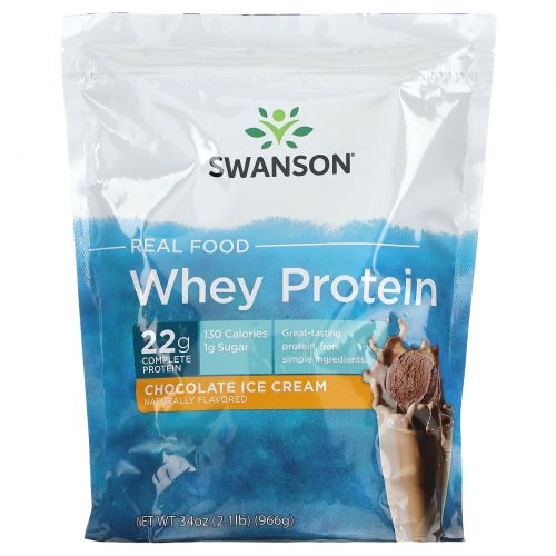 Swanson, Real Food Whey Protein, шоколадное мороженое, 966 г (2,1 фунта)