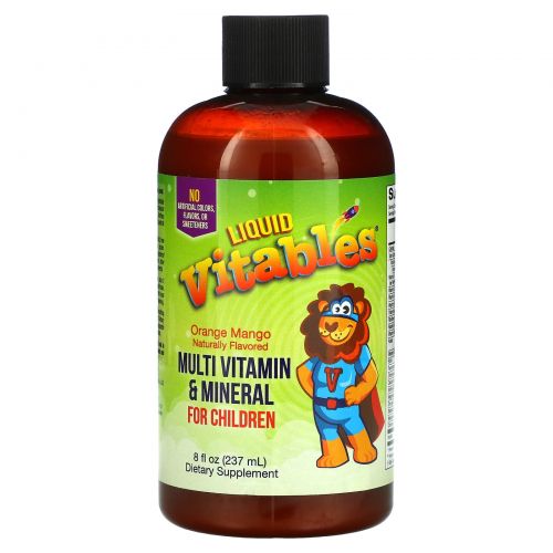 Vitables, Liquid Multi-Vitamin & Mineral For Children, No Alcohol, Orange Mango Flavor, 8 fl oz (237 ml)