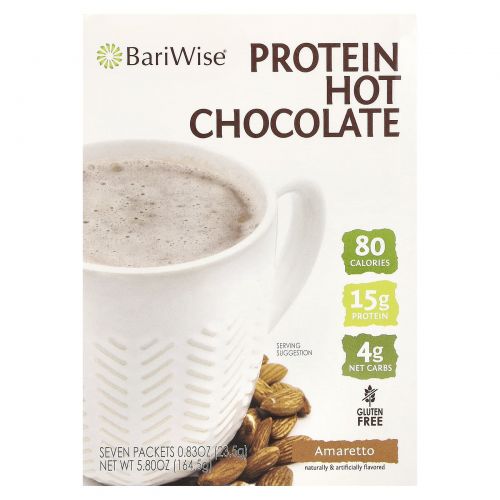 BariWise, протеиновый горячий шоколад, амаретто, 7 пакетиков по 23,5 г (0,83 унции)