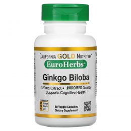 California Gold Nutrition, EuroHerbs, Гинко Билоба XT 120 mg, VC EM, 60 карат