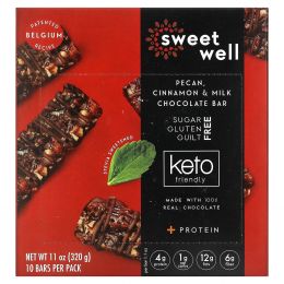 Sweetwell, Keto Bar, батончик с пеканом, корицей и молочным шоколадом, 10 батончиков, 32 г (1,1 унции)