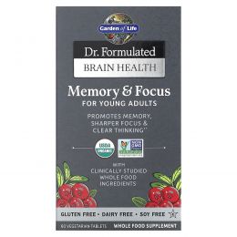 Garden of Life, Dr. Formulated Brain Health, Memory & Focus for Young Adults, 60 Vegetarian Tablets