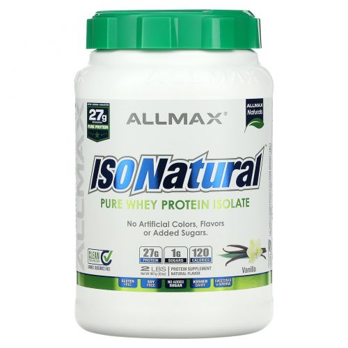 ALLMAX Nutrition, IsoNatural, 100% Ultra-Pure Natural Whey Protein Isolate (WPI90), Vanilla, 2 lbs (907 g)