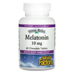 Natural Factors, Stress-Relax, мелатонин, 10 мг, 60 жевательных таблеток