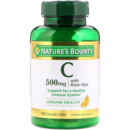 Nature's Bounty, Вкусный жевательный витамин С-500 мг, с шиповником, натуральный апельсиновый вкус, 90 таблеток