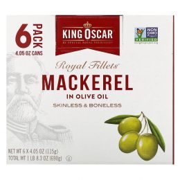 King Oscar, Royal Fillets, макрель в оливковом масле, 6 пакетиков по 115 г (4,05 унции)