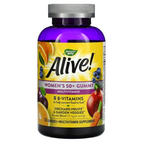 Nature's Way, Alive! Women's 50+ Gummy Vitamins, Great Fruit Flavors, 130 Gummies