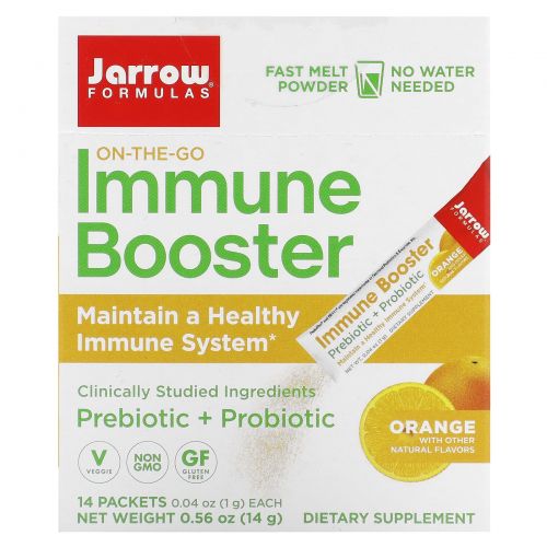 Jarrow Formulas, On-The-Go Immune Booster, апельсин, 14 пакетиков по 1 г (0,04 унции)