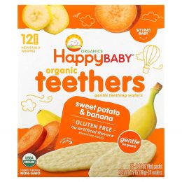 Nurture Inc. (Happy Baby), Gentle Teethers, органические вафли для прорезывния, банан и сладкий картофель, 12 шт (в упаковке по 2), 4 г (0,14 унций) каждая
