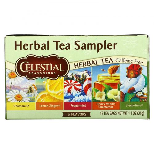 Celestial Seasonings, Набор травяных чаев, без кофеина, 5 вкусов, 18 чайных пакетиков, 1,0 унция (30 г)