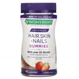Nature's Bounty, Advanced, Hair, Skin & Nails Gummies, Strawberry, 3,000 mcg, 40 Gummies
