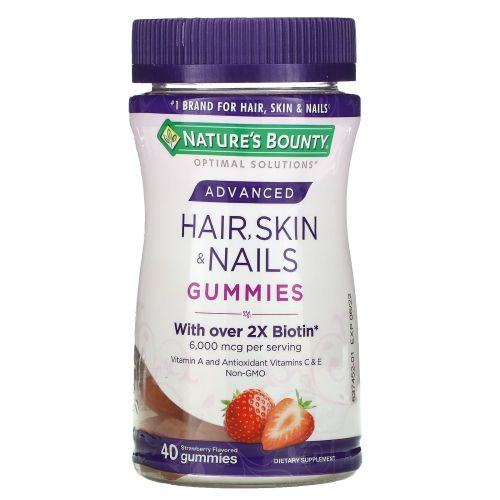 Nature's Bounty, Advanced, Hair, Skin & Nails Gummies, Strawberry, 3,000 mcg, 40 Gummies