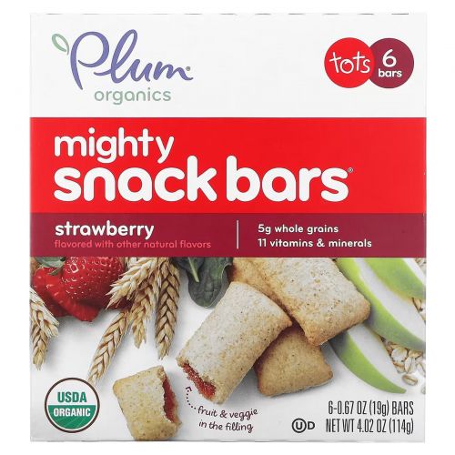 Plum Organics, батончики Mighty Snack Bars, кулбника, 6 батончиков, 0,67 унций (19 г) каждый