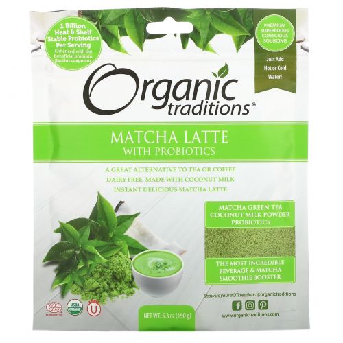 Organic Traditions, Matcha Latte with Probiotics, 5.3 oz (150 g)