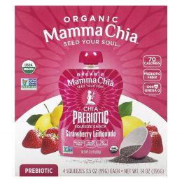 Mamma Chia, Organic Chia Prebiotic Squeeze, Strawberry Lemonade, 4 Pouches, 3.5 oz (99 g) Each