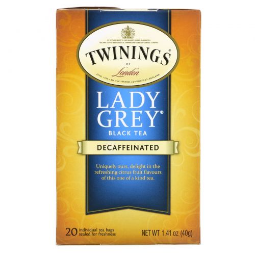 Twinings, Lady Grey Tea, Naturally Decaffeinated, 20 Tea Bags, 1.41 oz (40 g)