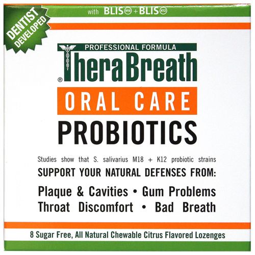 TheraBreath, Уход за полостью рта, Oral Care Probiotics, цитрусовый аромат, 8 пастилок без сахара