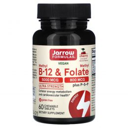 Jarrow Formulas, Метил B12 и Метилфолат, Вкус Вишни, 60 леденцов