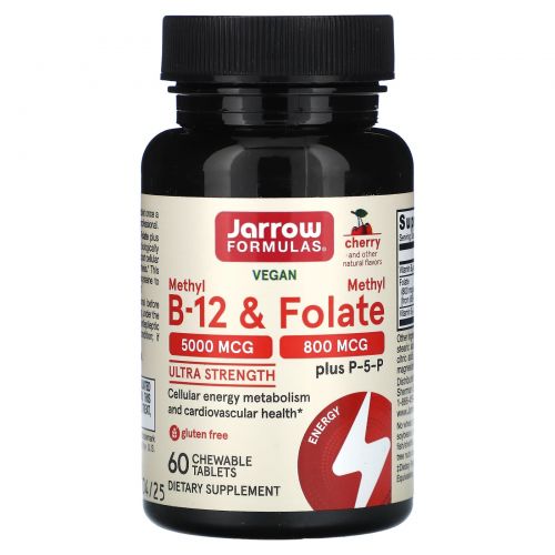 Jarrow Formulas, Метил B12 и Метилфолат, Вкус Вишни, 60 леденцов