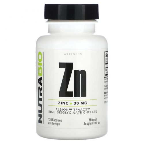 NutraBio Labs, Zn, Zinc, 30 mg, 120 Veggie Capsules