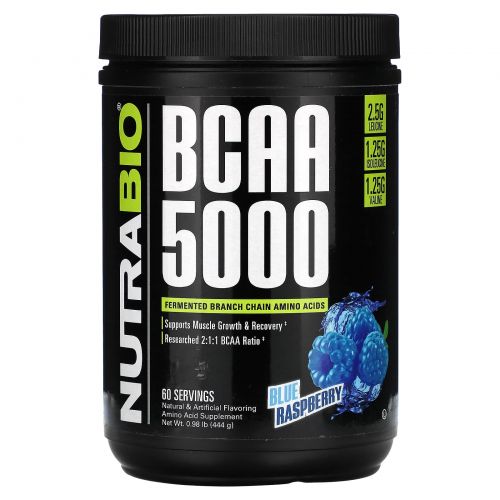 Nutrabio Labs, BCAA 5000, голубая малина, 444 г (0,98 фунта)