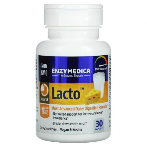 Enzymedica, Lacto, самая лучшая формула для усвоения молочных продуктов, 30 капсул