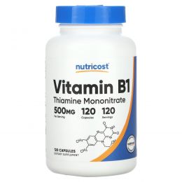 Nutricost, Витамин B1 мононитрат тиамина, 500 мг, 120 капсул