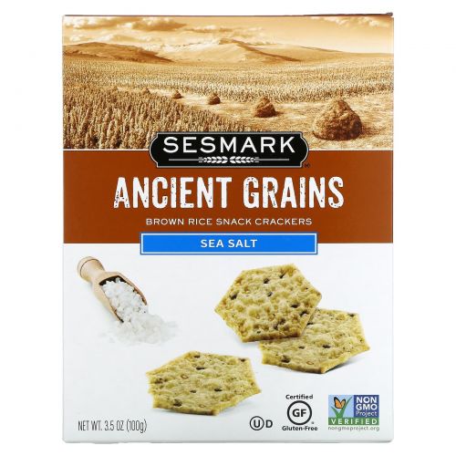 Sesmark, Ancient Grains, крекеры из коричневого риса, морская соль, 100 г (3,5 унции)