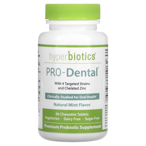 Hyperbiotics, PRO-Dental, пищевая добавка для здоровья полости рта, с натуральным мятным вкусом, 90 жевательных таблеток