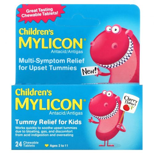 Mylicon, Children's Mylicon, средство для облегчения живота для детей, возраст 2–11 лет, вишня`` 24 жевательные таблетки