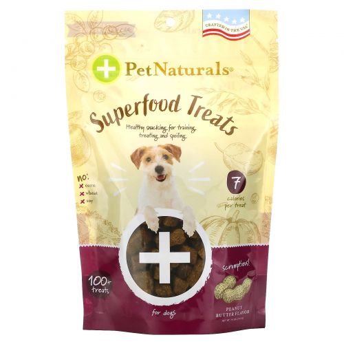Pet Naturals of Vermont, Superfood Treats for Dogs, Peanut Butter Recipe, 100+ Treats, 8.5 oz (240 g)