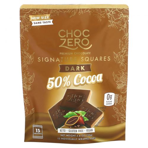 ChocZero, порционный темный шоколад, 50% какао, без сахара, 10 шт., 100 г (3,5 унции)