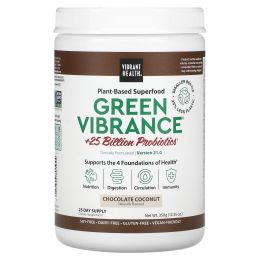 Vibrant Health, Green Vibrance +25 млрд пробиотиков, Версия 16.0, Шоколад и кокос, 13,23 унц. (375 г)