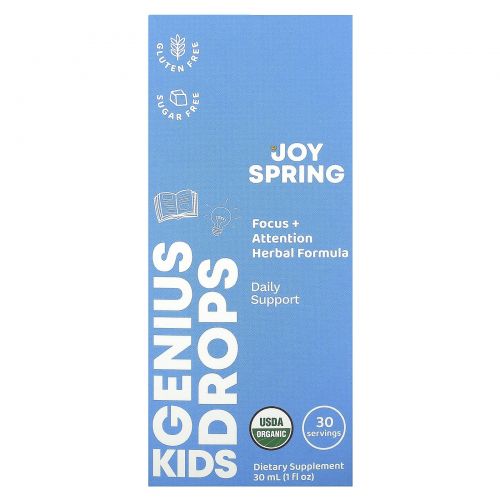 JoySpring, Genius Drops For Kids, Focus & Attention, 2 Years +, 1 fl oz (30 ml)