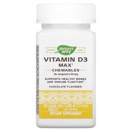 Nature's Way, Vitamin D3 Max, шоколад, 125 мкг (5000 МЕ), 90 таблеток без сахара