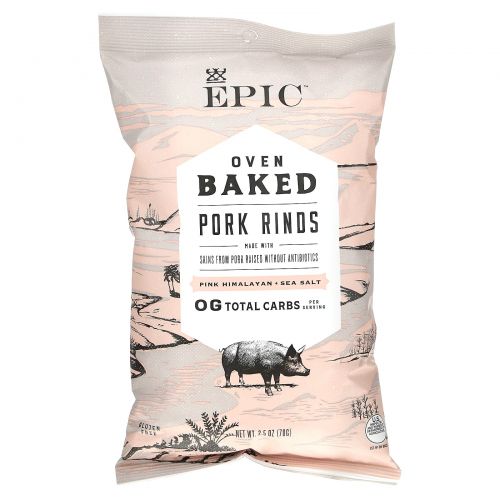 Epic Bar, Oven Baked, Pork Rinds, Pink Himalayan + Sea Salt, 2.5 oz (70 g)