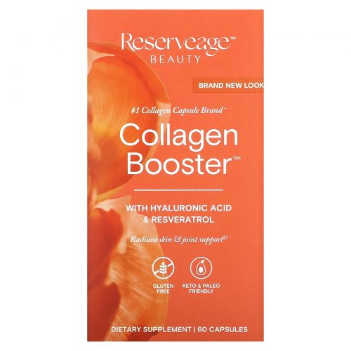 Reserveage Beauty, Collagen Booster с гиалуроновой кислотой и ресвератролом, 60 капсул