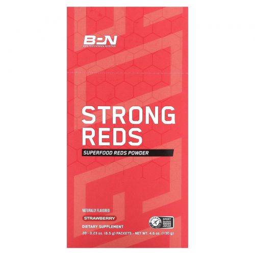 Bare Performance Nutrition, Strong Reds, Superfood Reds, порошок, клубника, 20 пакетиков по 6,5 г (0,23 унции)