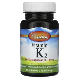 Carlson, Витамин K2, 180 мг, 90 мягких таблеток