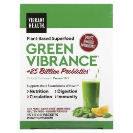 Vibrant Health, Green Vibrance +25 млрд пробиотиков, версия 14.1, 15 пакетов 6,4 унц. (181,5 г)