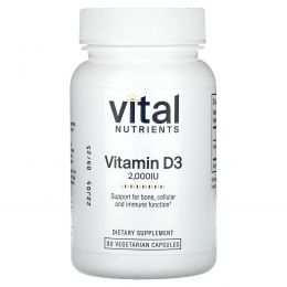 Vital Nutrients, Витамин D3, 2000 МЕ, 90 вегетарианских капсул