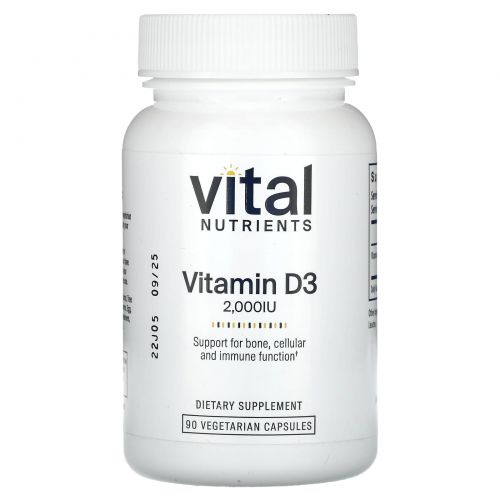 Vital Nutrients, Витамин D3, 2000 МЕ, 90 вегетарианских капсул