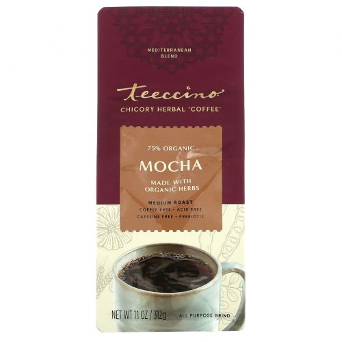 Teeccino, Мокко, кофе средней обжарки, без кофеина, 312 г