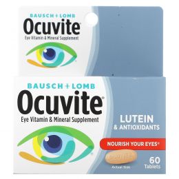 Bausch & Lomb Ocuvite, С лютеином, Витаминная и минеральная добавка для глаз, 60 таблеток