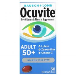 Bausch & Lomb Ocuvite, Витаминная и минеральная добавка для глаз для взрослых от 50 лет, 50 мягких желатиновых капсул