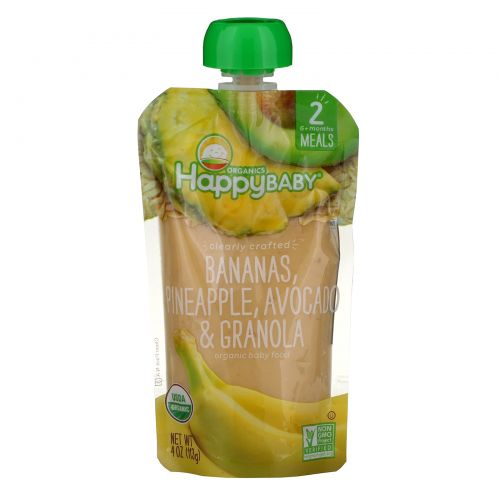 Nurture Inc. (Happy Baby), Organic Baby Food, Stage 2, Clearly Crafted, Bananas, Pineapple, Avocado & Granola, 6+ Months, 4 oz (113 g)
