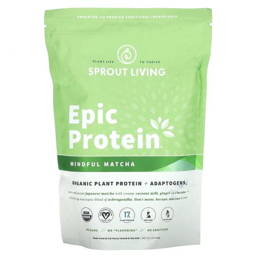 Sprout Living, Epic Protein, питательный матча, 456 г (1 фунт)