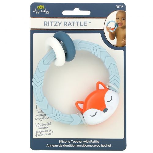 Itzy Ritzy, Ritzy Rattle, Silicone Teether with Rattle, Fox, 3+ Months, 1 Teether